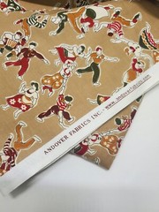 Reproduction Fabric Folk Art Dancing Andover Stripe Tan Sew Quilt ONE YARD