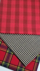 Primitive Red Blue Green Brown Tan Homespun Plaid Quilt Vintage Fabric Scrap Lot