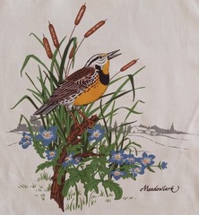6.75″x8.25″~Vtg~Cranston~”American Song Birds”~ “Meadowlark”~Cotton Fabric Panel