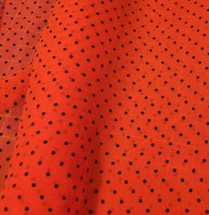Red Crinkle Silk Chiffon w/ Black Velvet Flocked Dots – Soft & Elegant! Italy