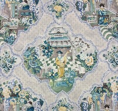 P KAUFMANN TEAHOUSE TOILE TEA GREEN ASIAN CHINOISERIE COTTON FABRIC BY YARD 54″W