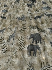 NEW SAFARI animals Sheer Fabric Voile Elephants Giraffe Gray Green 7 YDS Leopard