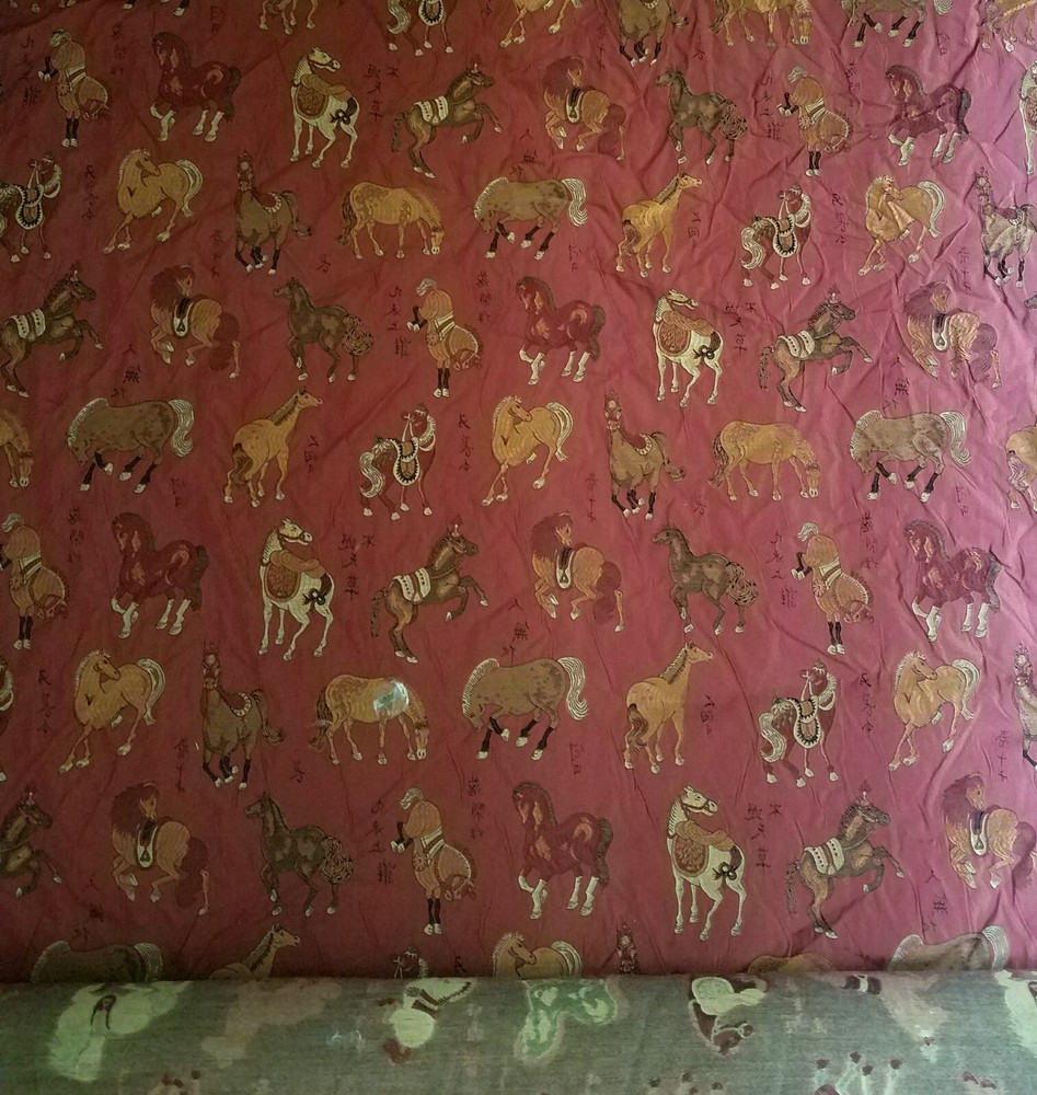 1 YARD TYLER HALL CAVALIER SCARLET COLOR CHINESE HORSES UPHOLSTERY FABRIC 6 MORE