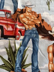 Alexander Henry Wranglers Shirtless Cowboy Fabric Sexy Country Truck Yd Blue