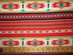 Navajo Native American Red Teal Border Native American Print Cotton Fabric BTHY