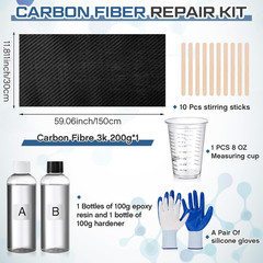 15-Piece Carbon Fiber Repair Kit with 59×12″ 3K 200G Fabric, Epoxy Resin & Harde