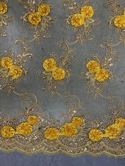 Ryleigh BRIGHT YELLOW 3D Floral Embroidery with Foil & Sequins on Mesh Lace Fab