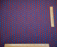 Patriotic Fabric 1 Yard Dk Red Navy Blue Swirl Lines Dots July 4th Cotton Vtg