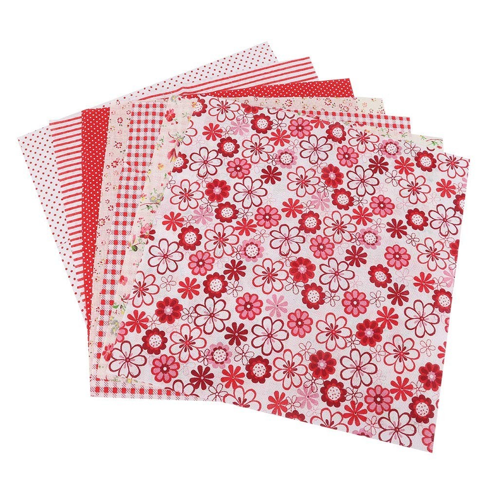 7 Pcs 25x25cm Red Flower Series Cotton Fabric Squares for Sewing Quilting