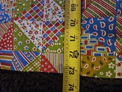57 X 45 VTG 1970`s Faux Feed Sack Prints Pinwheel Squares Cheater Quilt