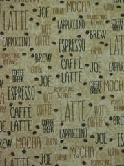 COFFEE WORDS SPECIALTY ESPRESSO CAFE LATTE CAPPUCCINO TAN COTTON FABRIC BTHY