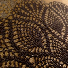 Faux Crochet Drapery Fabric Gold Brown Doily Lace Medallion 60″ Wide By The Yard