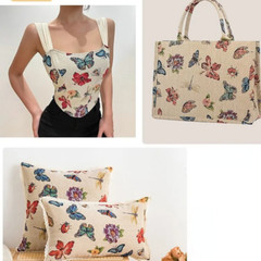 Colorfull Butterfly Jacquard Fabric DIY Skirt Coat Clothes Craft Sewing Material
