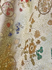 Mira LIGHT GOLD Floral Brocade Chinese Satin Fabric by the Yard – 10137