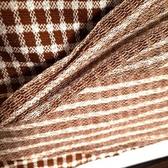 Vintage Double Knit Tube Fabric 2.72 Yards Brown White Houndstooth Check 1970s