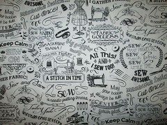 Sewing Chalk Words Mannequins Sew Items Black White Cotton Fabric BTHY