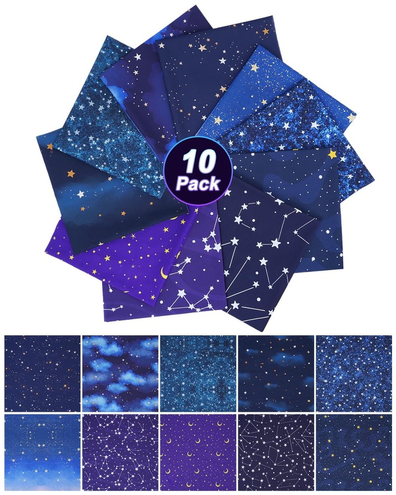 10 Pack 20×20 Inch Starry Sky 100% Cotton Fat Quarters Fabric Bundles DIY