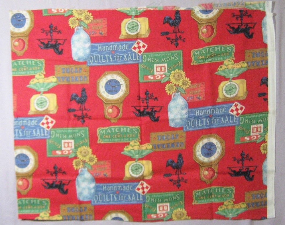 GENERAL STORE MOTIFS -COTTON PRINT FABRIC-RED -1/2 YARD