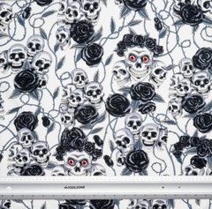 Skulls Black Roses 100% Cotton Fabric Rose & Hubble Gothic Day of Dead Skeleton