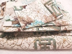 Vtg Mid Century Hydrangea Floral Barkcloth Fabric Blue Gold Brown Remnants 47×31