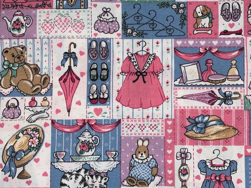 By 1/2 Yd VTG 1994 Fabric Traditions Doll Dresses Hats Shoes Cotton Fabric BTHY