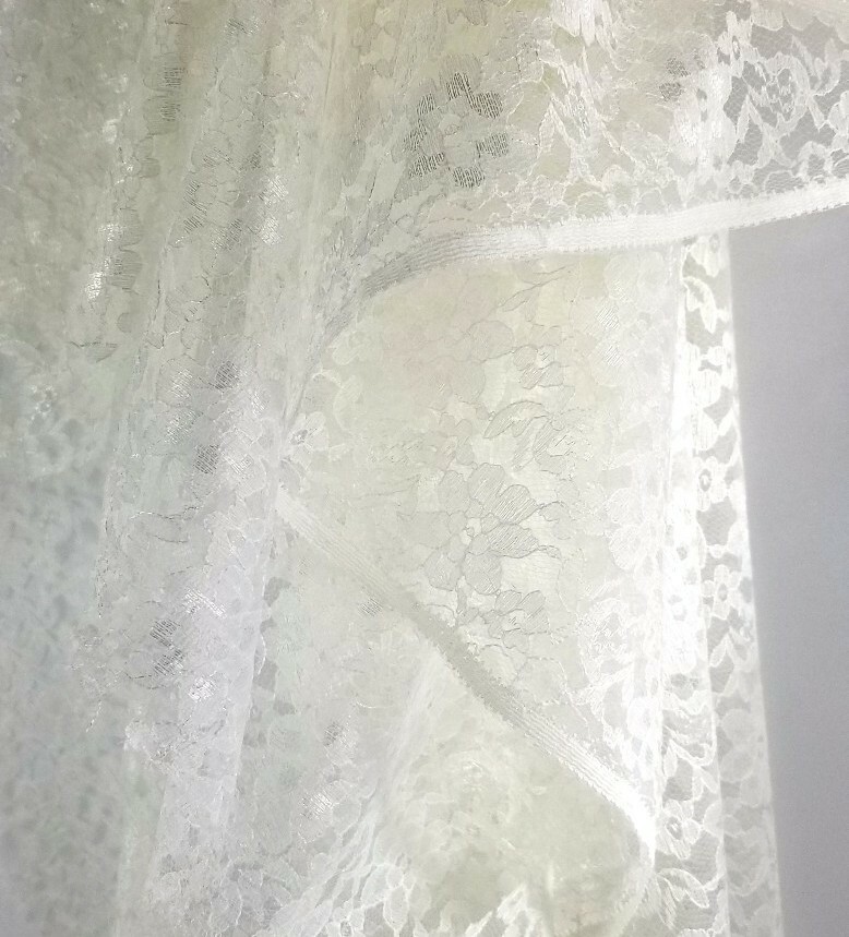 Ivory Polyester Sheer Mesh Floral Pattern Raschel Lace 60″ Fabric By The Yard