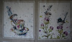 36″ x 44″ 1 yd panel P & B Textiles Flowers and Feathers Water color like Birds