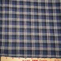 Homespun Cotton Fabric Dark/Light Blue, Buff Plaid— 6 Yards
