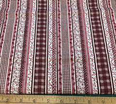 PINK & MAUVE FLORAL STRIPE COTTON– BY THE YARD