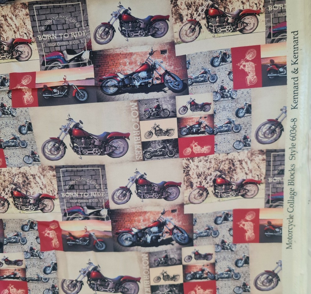 1/2 METRE Motorcycle Collage Blocks Style 6036-8 by Kennard and Kennard
