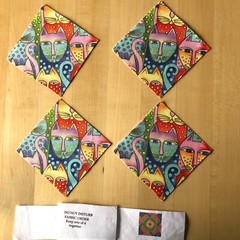 Laurel Burch kaleidoscope cats precut sixteen 3.5″ squares to form 4 6″ blocks