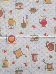 1 yd MCM VTG Gold Avocado Green Red Yellow Kitchen Novelty Fabric Cotton 38″ W
