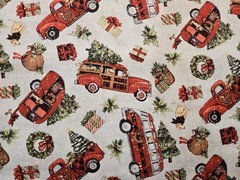 3 YARDS Cotton Fabric – CHRISTMAS Red Pickup Truck Toss, Springs Creative