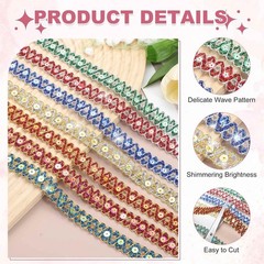 0.7 Inch x 14 Yards Sequin Ribbon Trim, Wave Woven Braid Trimming Flat Sequin…