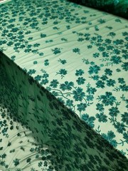 Emerald Green Lace fabric 57” W Fabric Sold By The Yard Glitter Floral For Dress