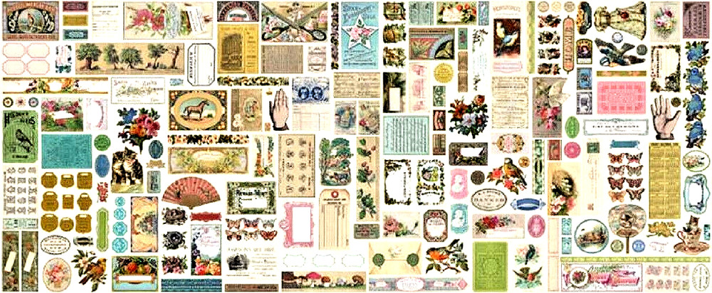 MODA FABRICS WITH “JUNK JOURNAL” #7410 11 COLLAGE PANEL 2 PANELS IN 1 YARD BTY