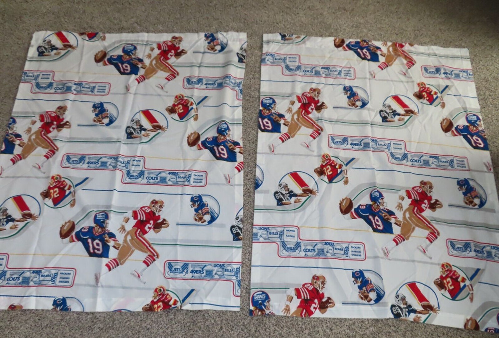 4 pcs Vintage JC Penney NFL Football Sports Team Logo FABRIC Curtains 54×42