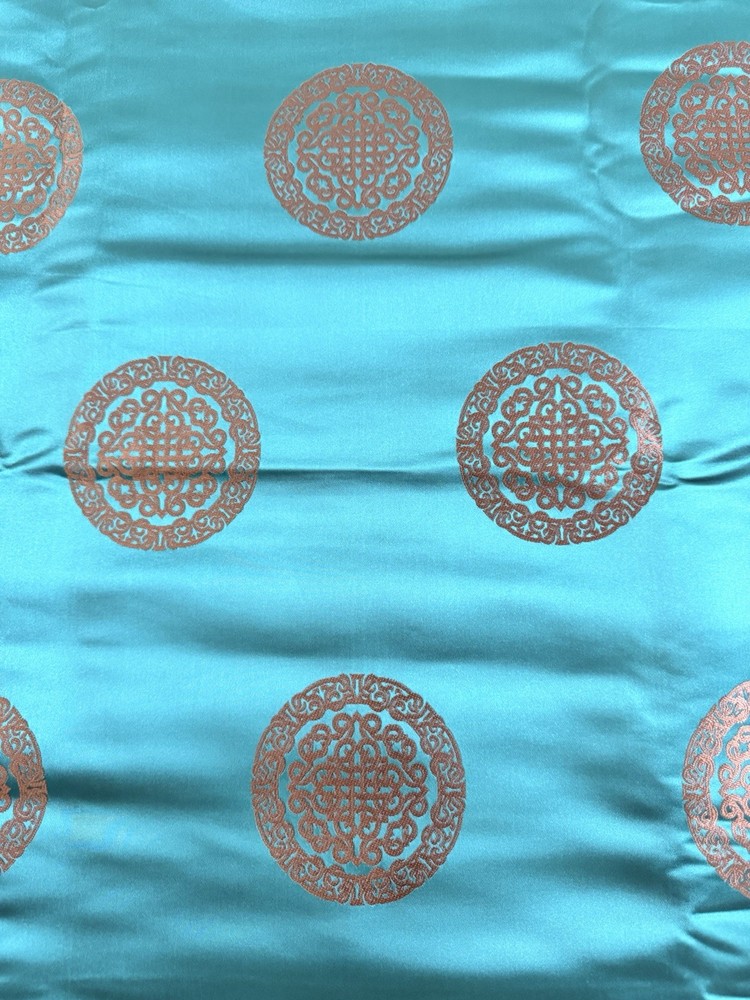Asian Brocade Fabric 5.47 Yards Teal Bronze Medallion Pattern Sewing Textile