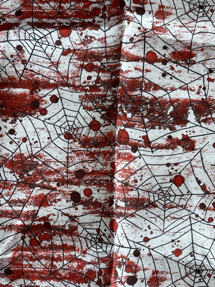 Halloween Spider Web Blood Splatter Fabric 20×56 White Red Satin Look