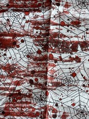 Halloween Spider Web Blood Splatter Fabric 20×56 White Red Satin Look
