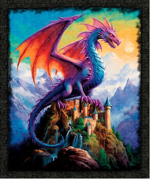 36″ X 44″ Panel Dragon’s Song Dragons Castles Mythical Cotton Fabric D687.97