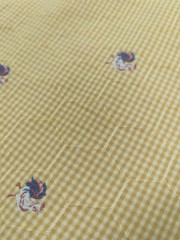 Heavy Yellow and Gold Gingham Check Fabric 2 Yards W/Raised Roosters & Wire.