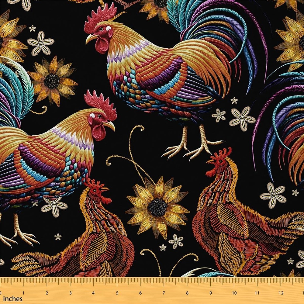 Chicken Print Fabric By The Yard,Farm Animals Upholstery Fabric for Chairs So…