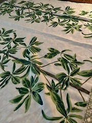 1.5 yards Thibaut Mangrove Tree Green & White Fabric Linen Cotton Tropical Leaf