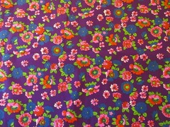 Cotton Fabric Small Floral Pink Red Blue on Dark Purple 12″ x 44