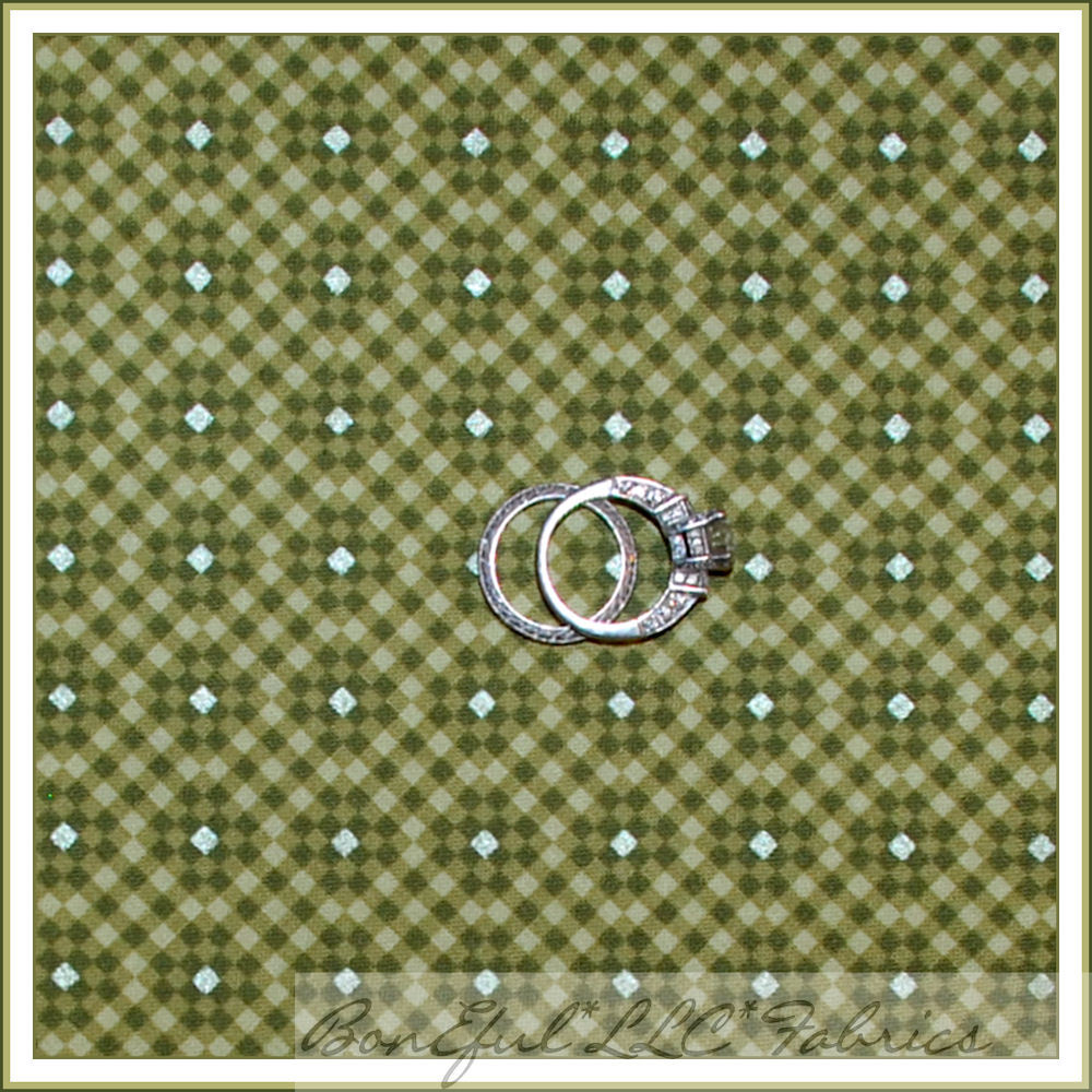 BonEful Fabric FQ Cotton Quilt Olive Green Gingham Metallic Check Calico Print S