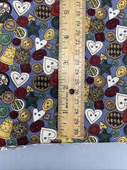 Material Girls Buttons Print Fabric Cotton Moda 1 2/3 Yd Piece Hearts Dark