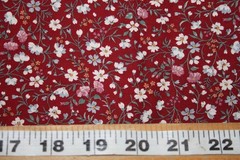 WHITE AND PINK FLOWERS ON MAROON BY JOAN KESSLER – 100% COTTON FABRIC