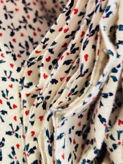 Tiny Green Bows Red Hearts on Cream VTG Cotton Fabric 2 Yards x 44″ Width