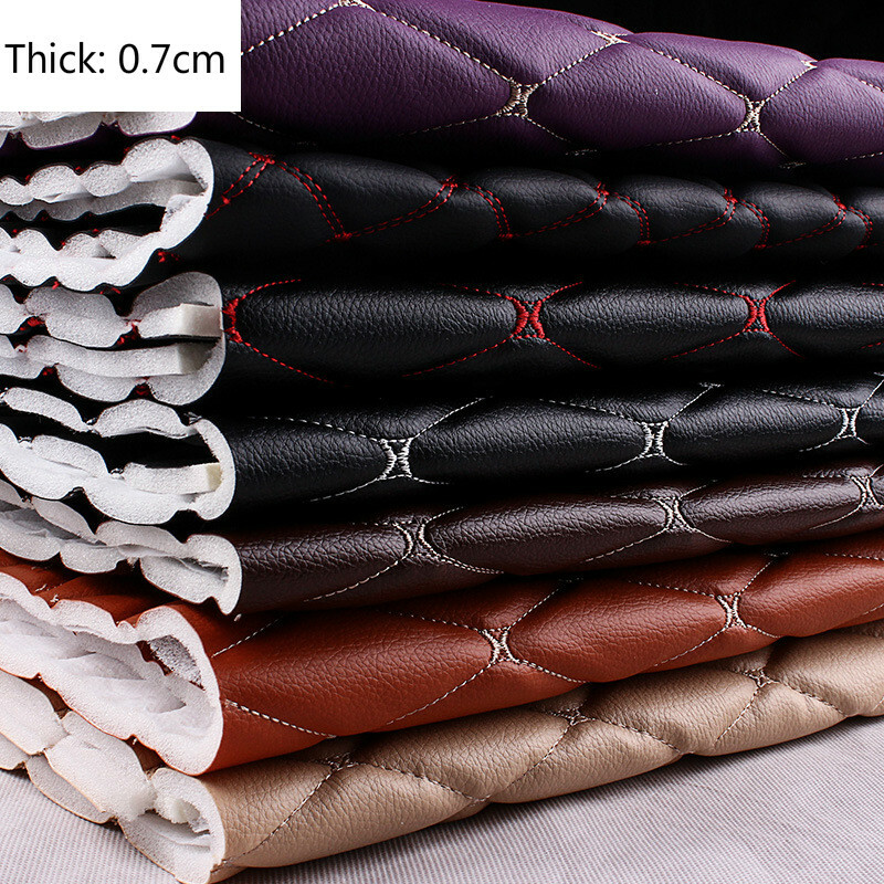 Faux Leather Fabric Car Upholstery Sponge Quilted Embroidered Thick Waterproof